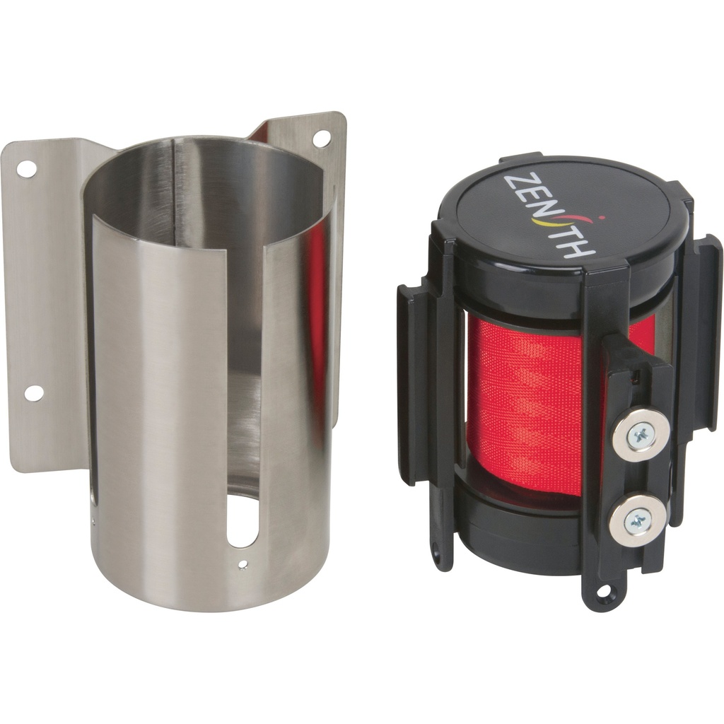 Barrière de foule à ruban rétractable magnétique, fixation murale, acier inoxydable ruban rouge de 7'