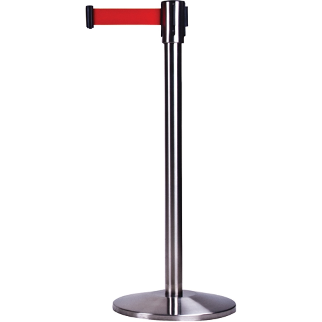 Barrière de foule sur pied avec ruban rétractable acier inoxydable ruban rouge de 12'