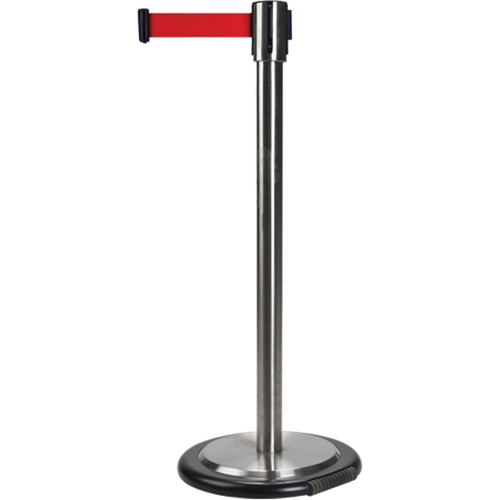 Barrière de foule sur pied avec ruban rétractable acier inoxydable ruban rouge de 12'