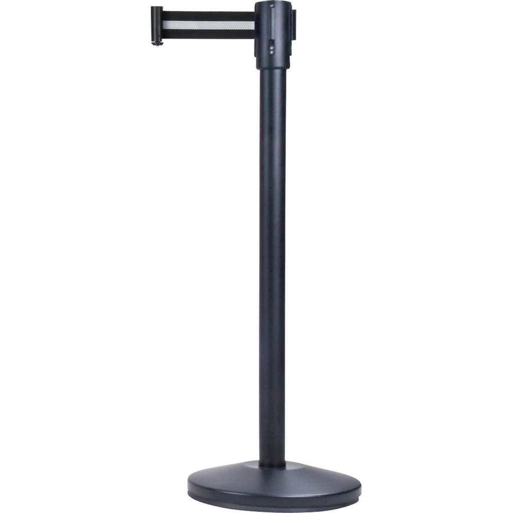 Barrière de foule sur pied avec ruban rétractable acier ruban noir/blanc de 7'