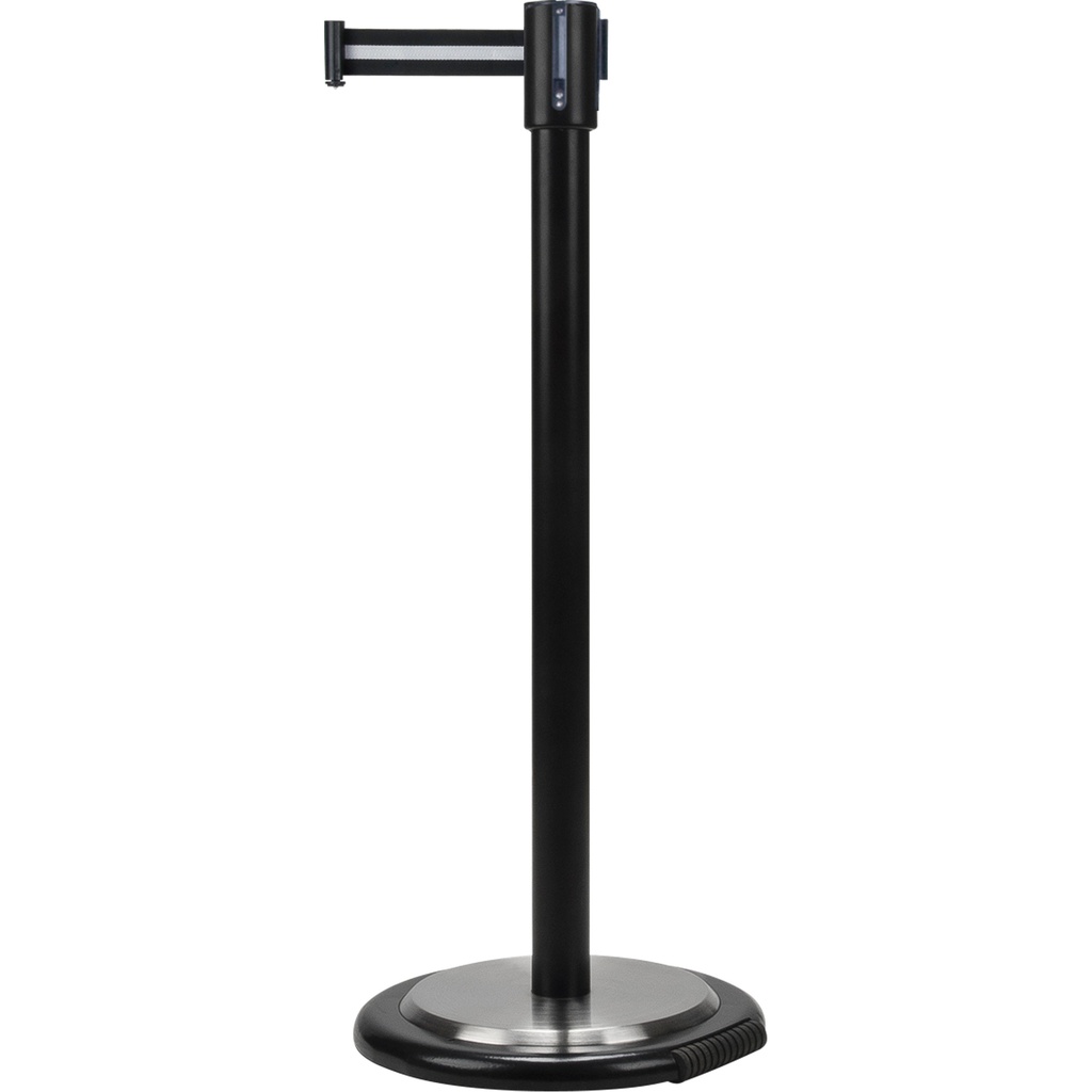 Barrière de foule sur pied avec ruban rétractable acier ruban noir/blanc de 7'