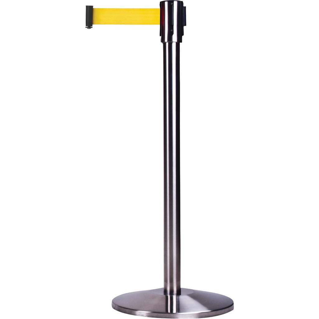 Barrière de foule sur pied avec ruban rétractable acier inoxydable ruban jaune de 12'