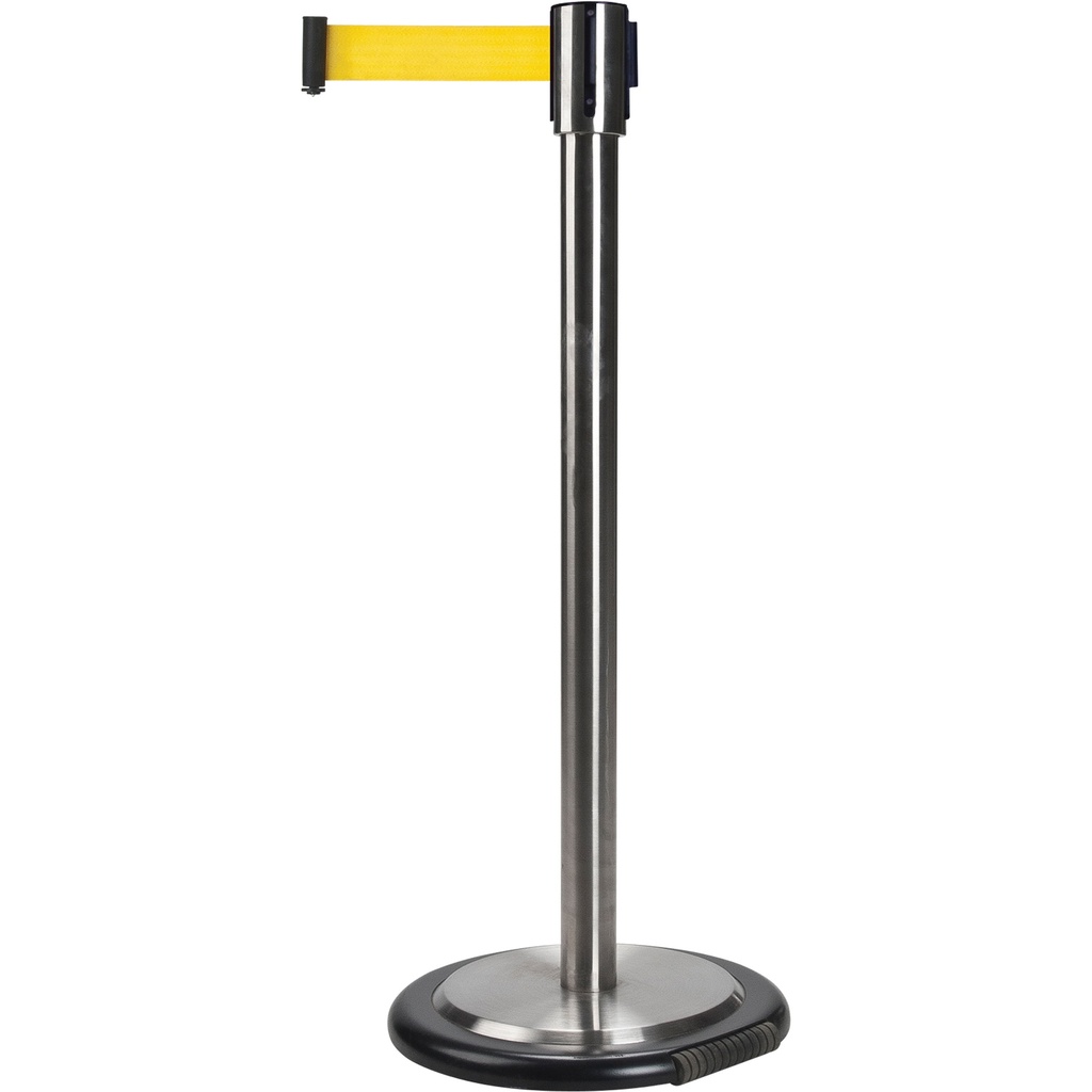 Barrière de foule sur pied avec ruban rétractable acier inoxydable ruban jaune de 12'
