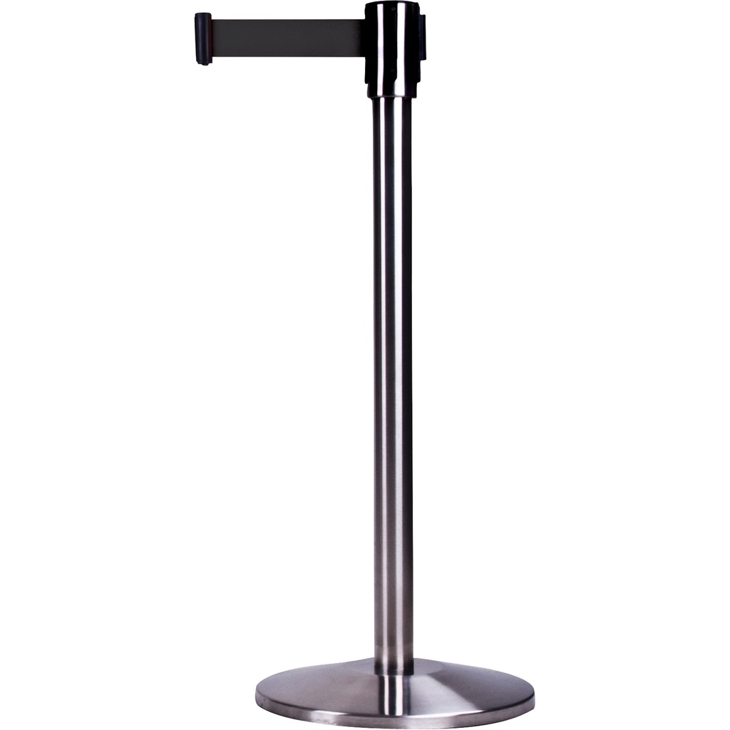Barrière de foule sur pied avec ruban rétractable acier inoxydable ruban noir de 7'
