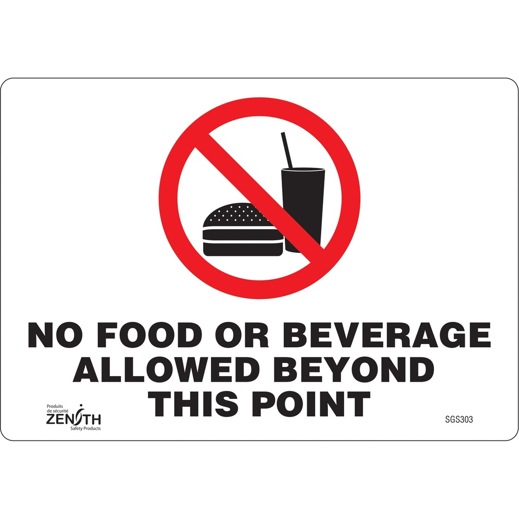 Enseigne "No Food or Beverage Allowed Beyond This Point" Vinyle 10" x 7"