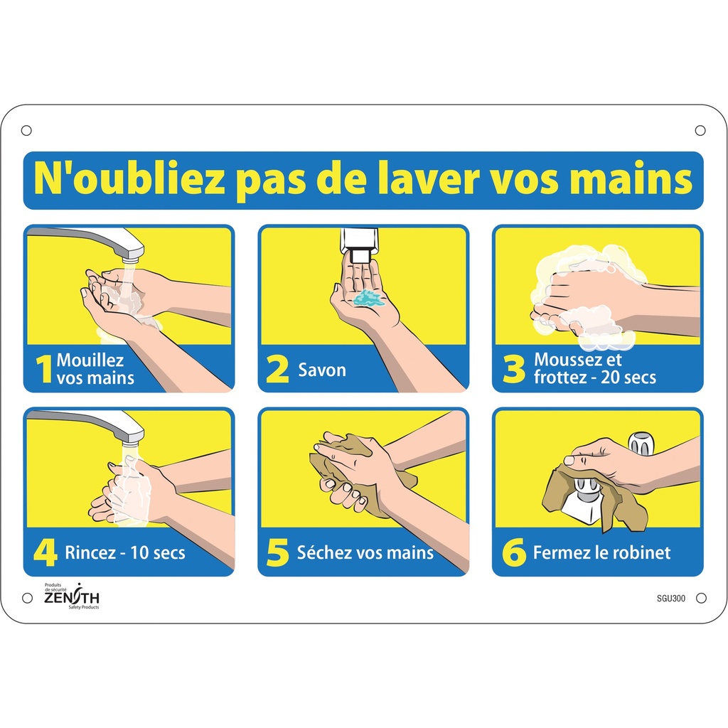 Enseigne "N'oubliez pas de laver vos mains" Plastique 14" x 10"