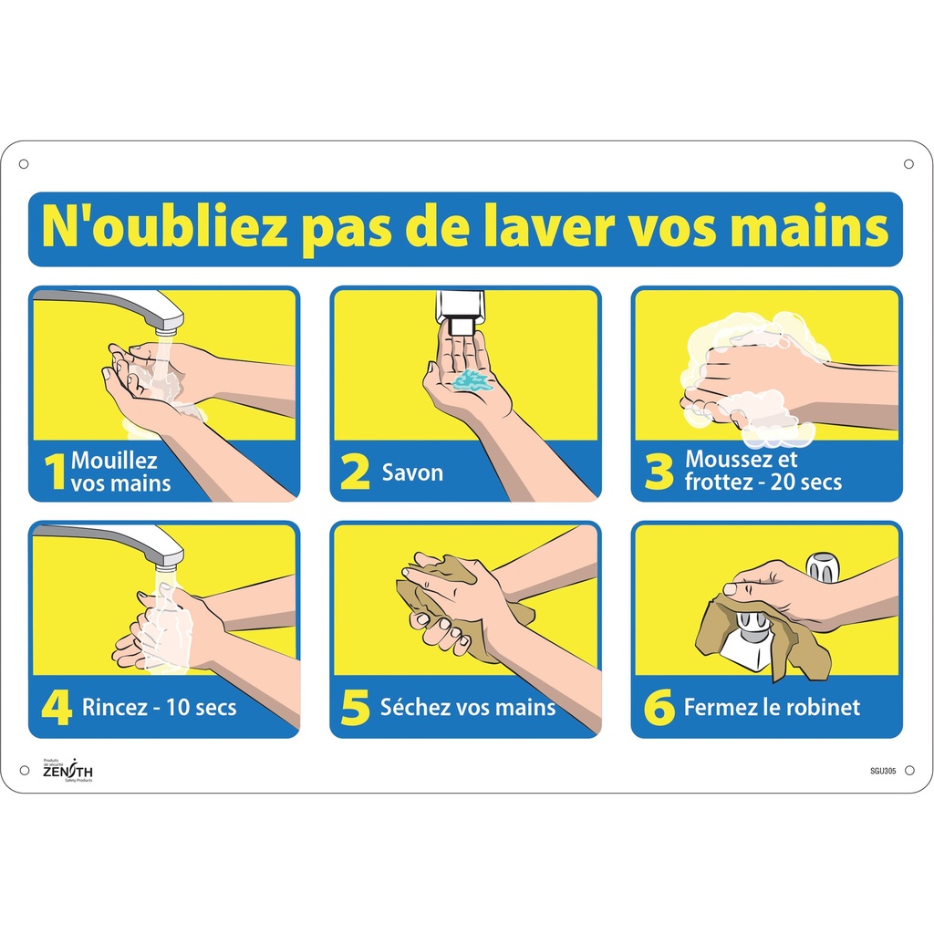 Enseigne "N'oubliez pas de laver vos mains" Plastique 20" x 14"