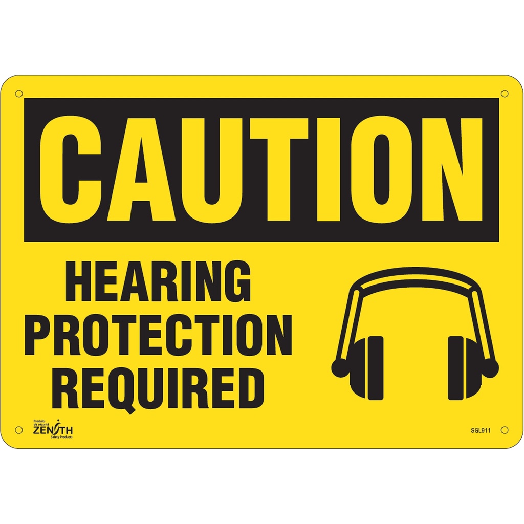 Enseigne « Hearing Protection Required» Plastique 14" x 10"