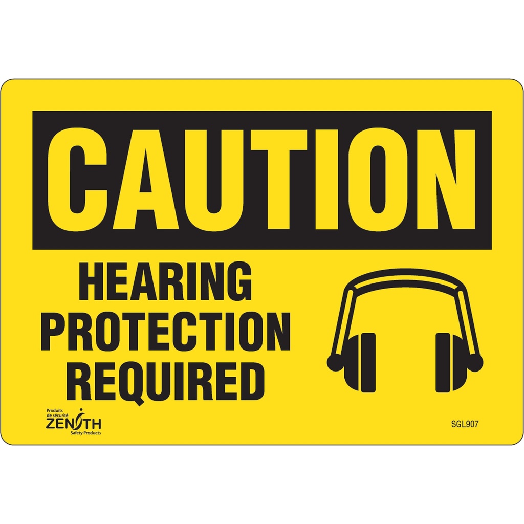 Enseigne « Hearing Protection Required» Vinyle 10" x 7"