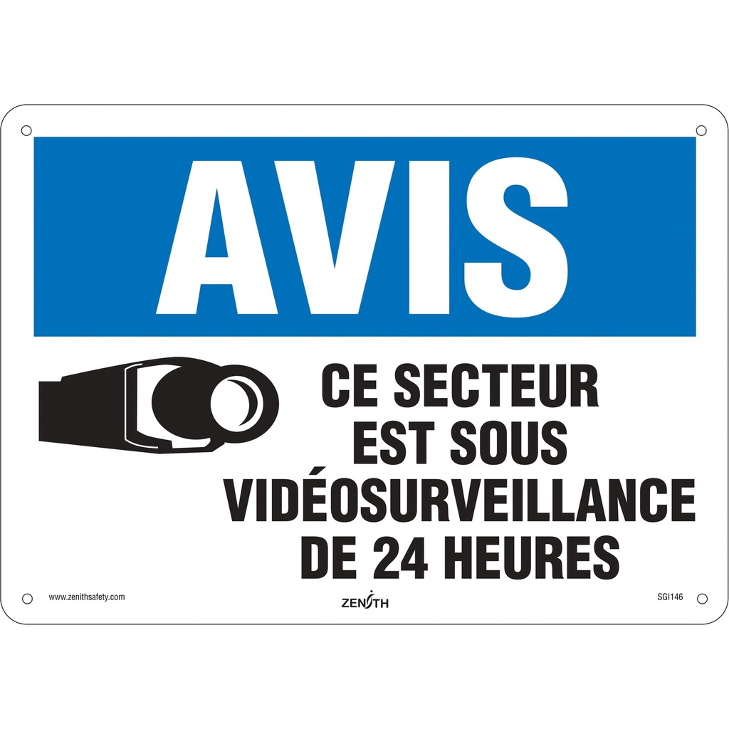Enseigne « Sous vidéosurveillance » Aluminium 14" x 10"