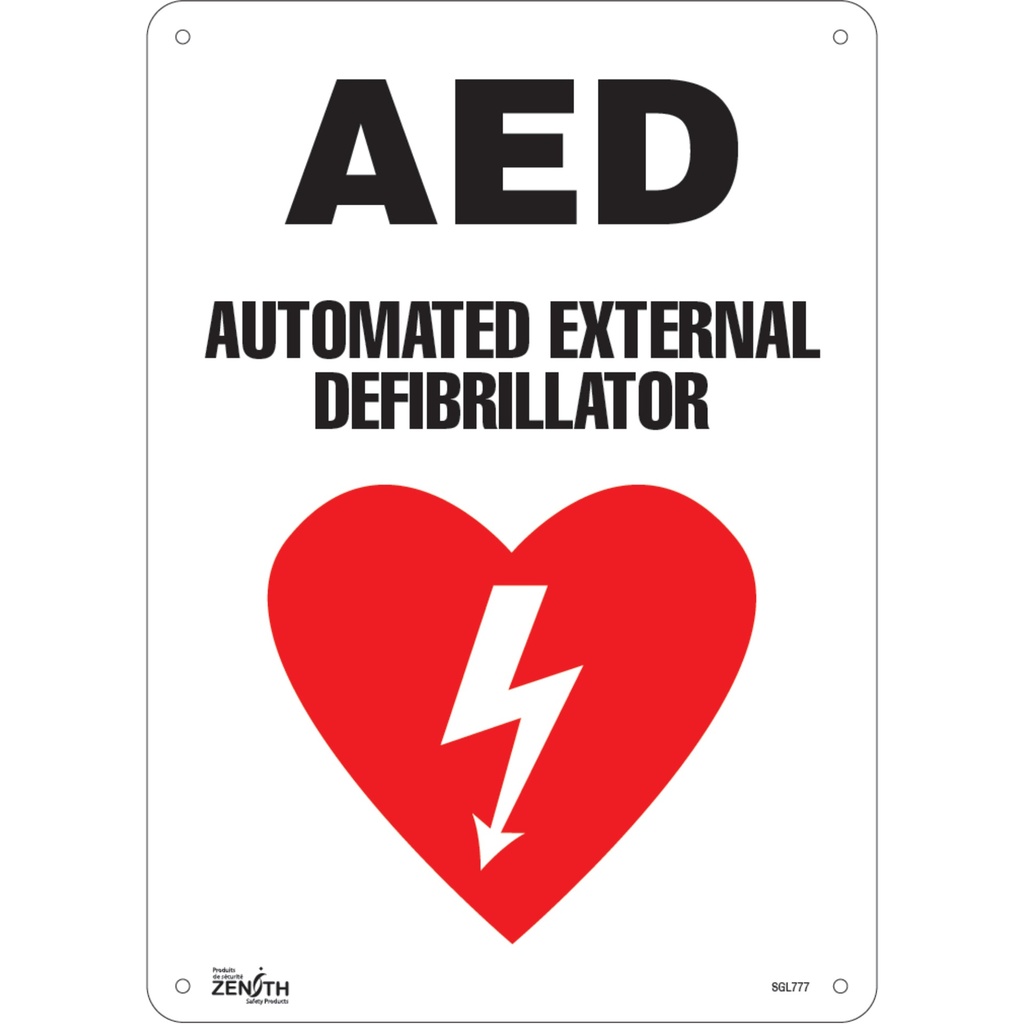 Enseigne «AED Automated External Defibrillator» Plastique 10" x 14"