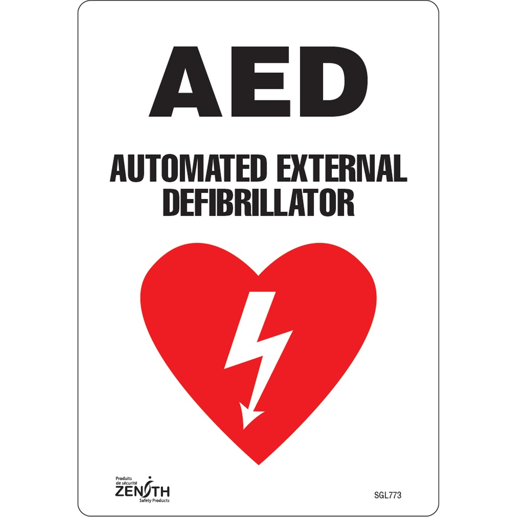 Enseigne «AED Automated External Defibrillator» Vinyle 7" x 10"