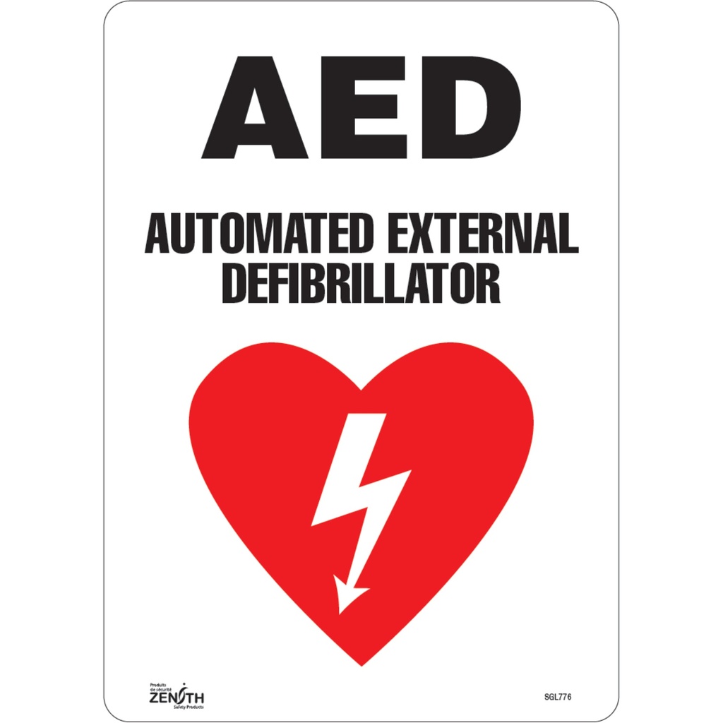 Enseigne «AED Automated External Defibrillator» Vinyle 10" x 14"