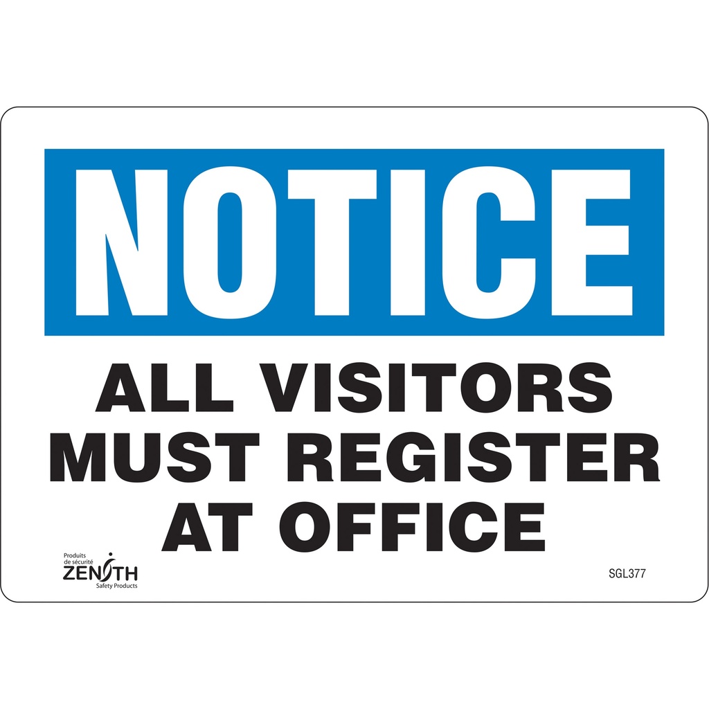 Enseigne «All Visitors Must Register» Vinyle 10" x 7"
