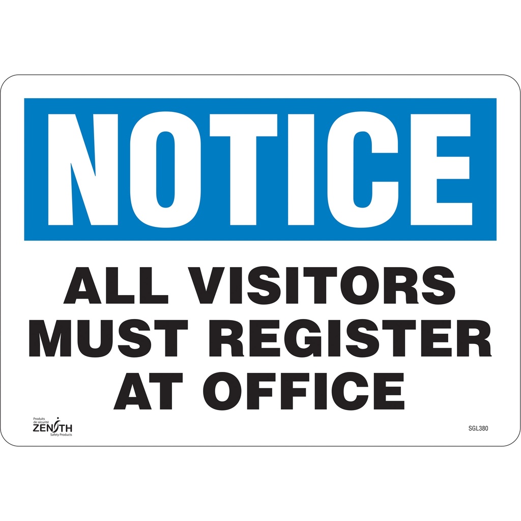 Enseigne «All Visitors Must Register» Vinyle 14" x 10"