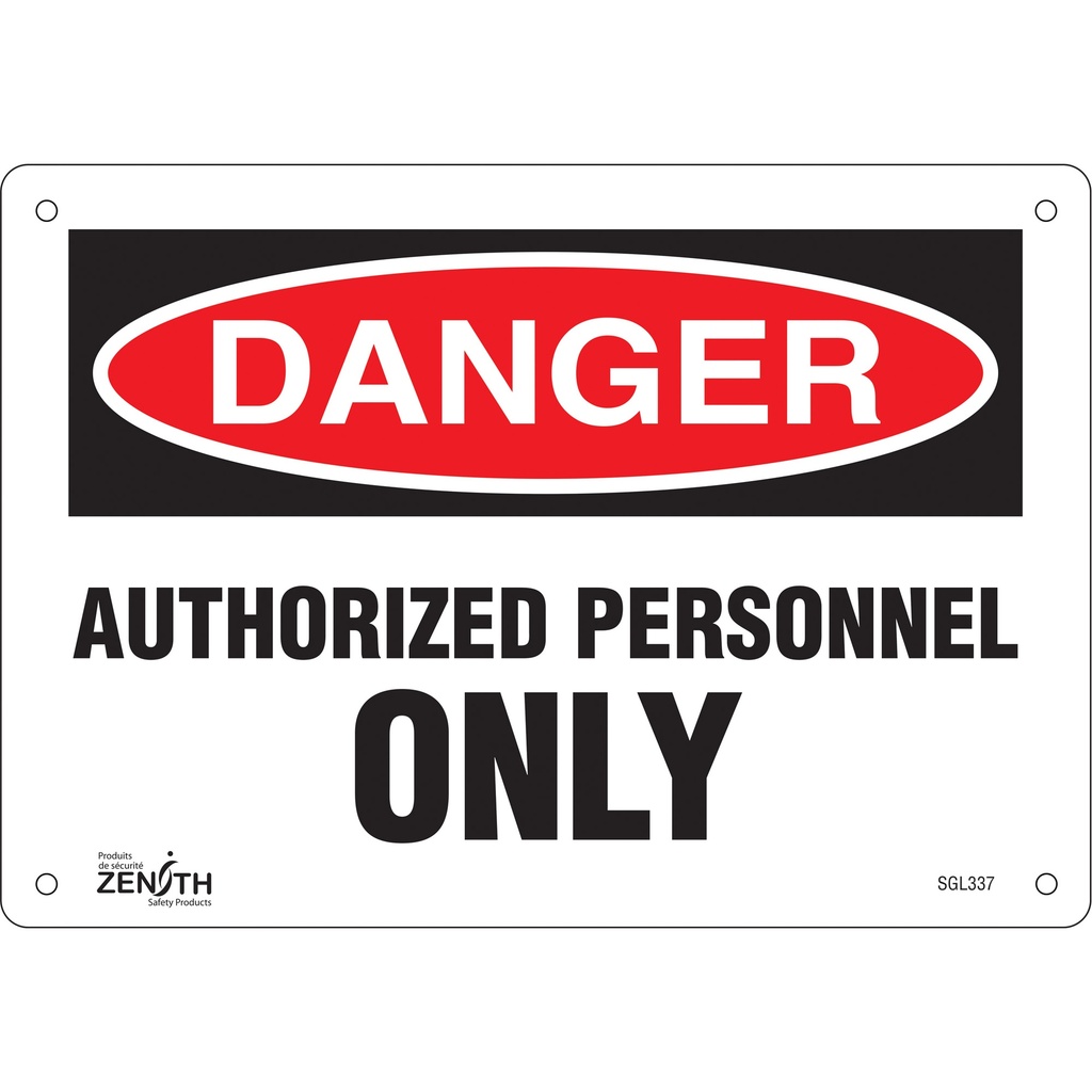 Enseigne «Authorized Personnel Only» Aluminium 10" x 7"