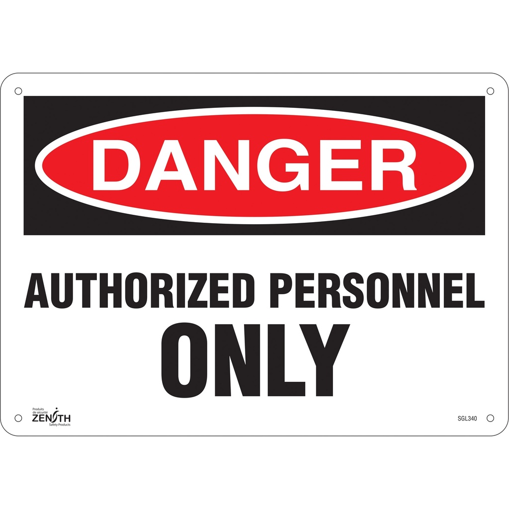 Enseigne «Authorized Personnel Only» Aluminium 14" x 10"