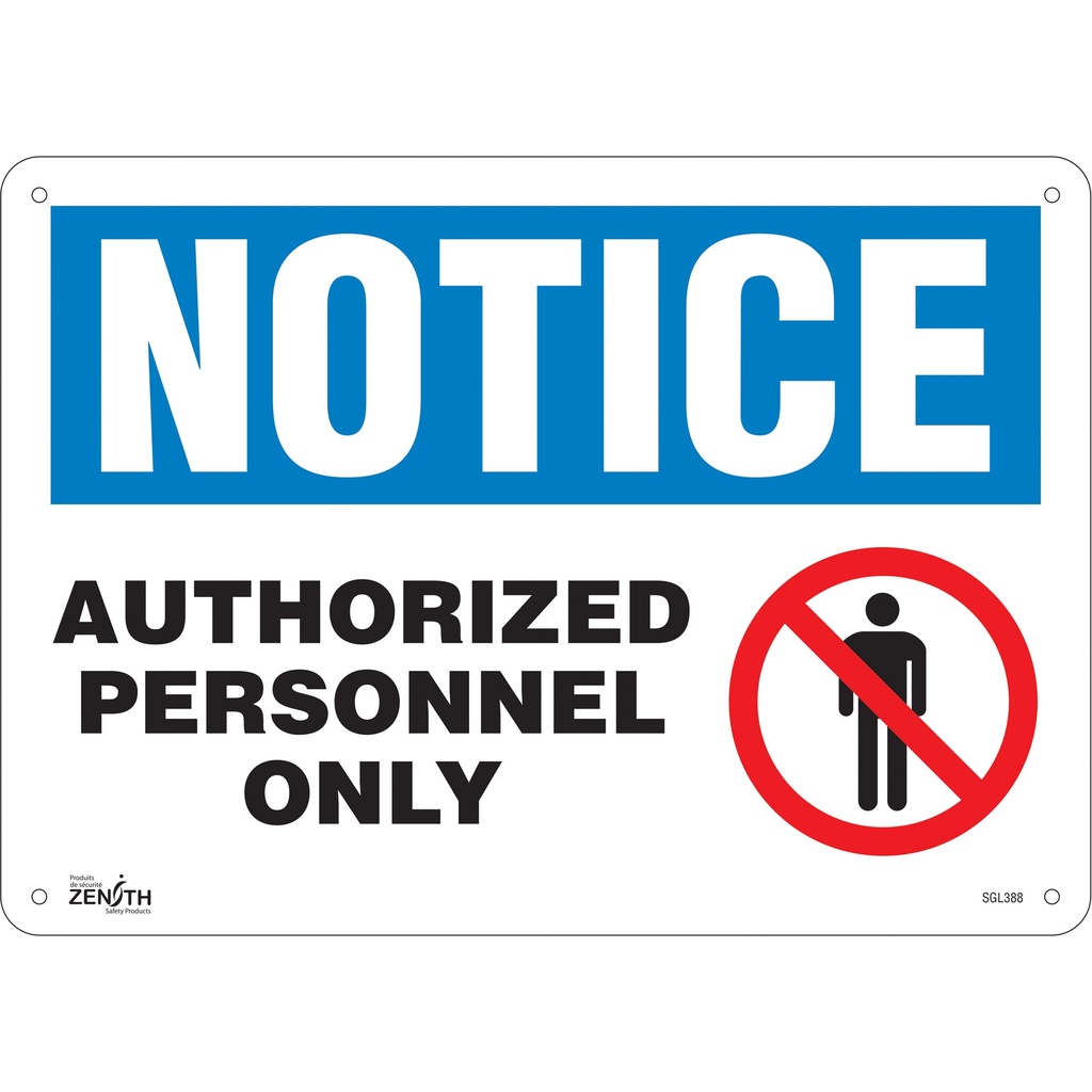 [ZEN-SGL388] Enseigne «Authorized Personnel Only» Aluminium 14" x 10"