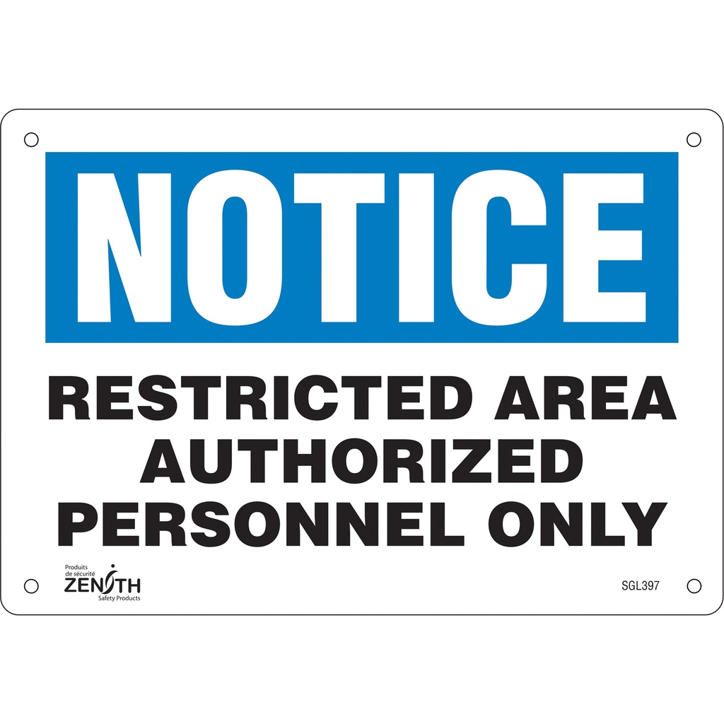 Enseigne «Authorized Personnel Only» Aluminium 10" x 7"