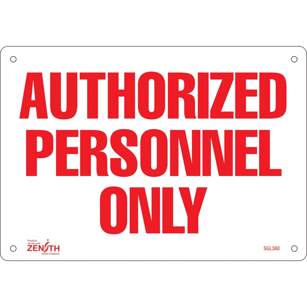 [ZEN-SGL360] Enseigne «Authorized Personnel Only» Plastique 10" x 7"