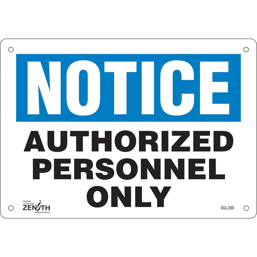 Enseigne «Authorized Personnel Only» Plastique 10" x 7"