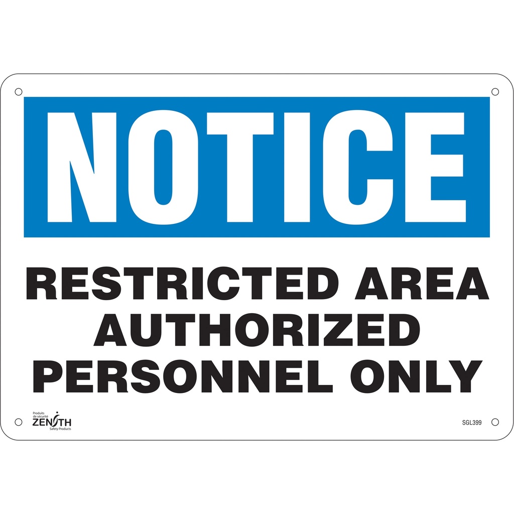 Enseigne «Authorized Personnel Only» Plastique 14" x 10"