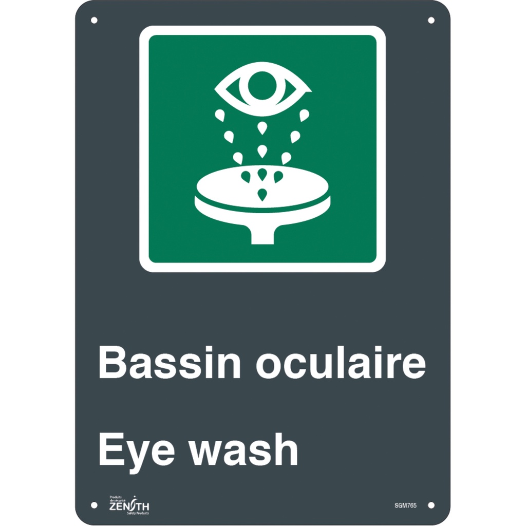 Enseigne «Bassin Oculaire/Eye Wash» Aluminium 10" x 14"