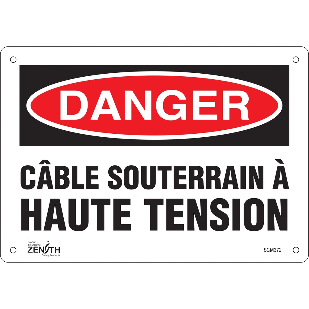Enseigne «Câble Souterrain À Haute Tension» Plastique 10" x 7"