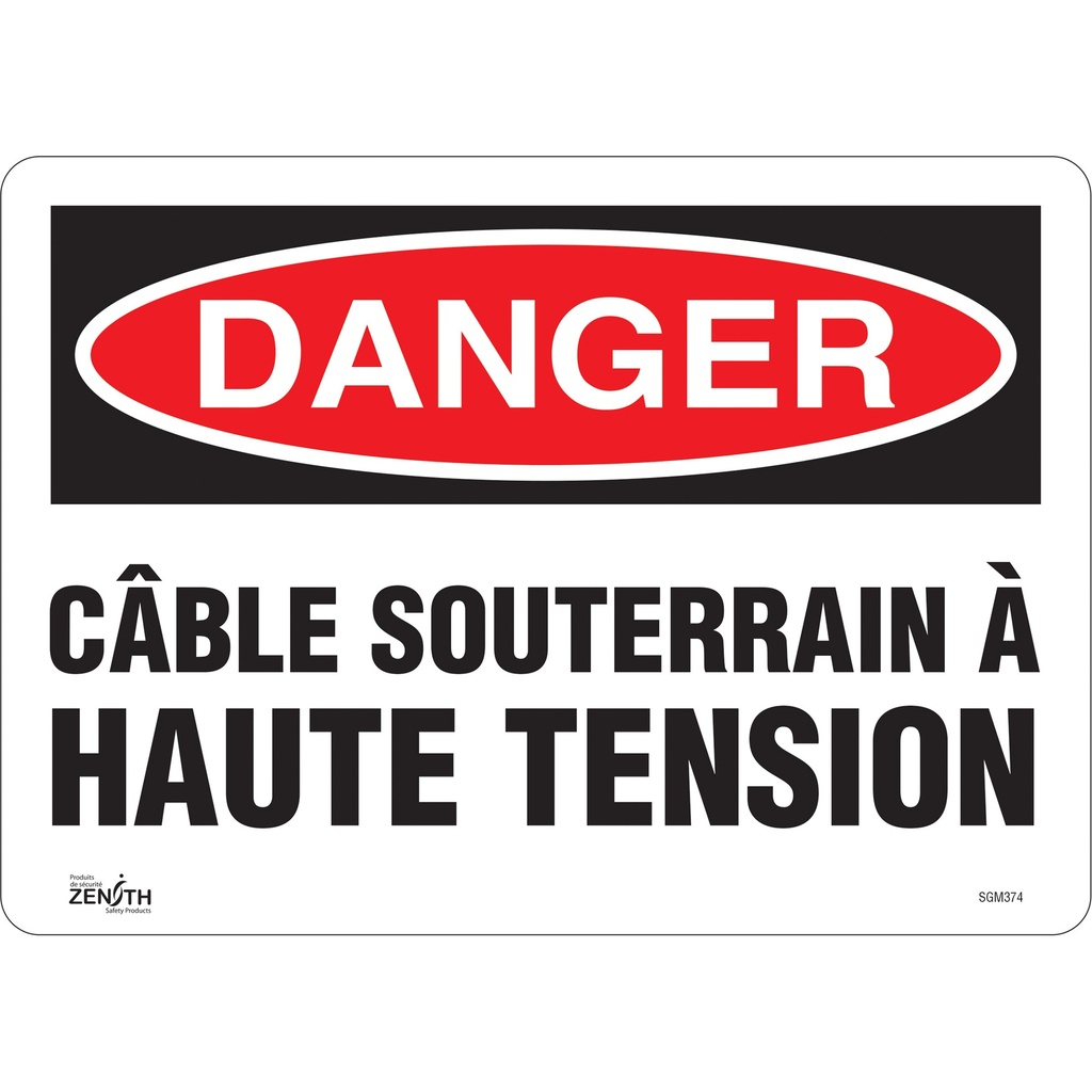 Enseigne «Câble Souterrain À Haute Tension» Vinyle 14" x 10"