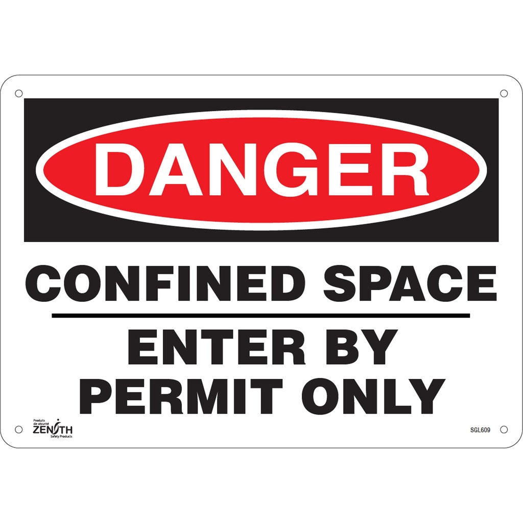 Enseigne «Confined Space Enter By Permit Only» Plastique 14" x 10"