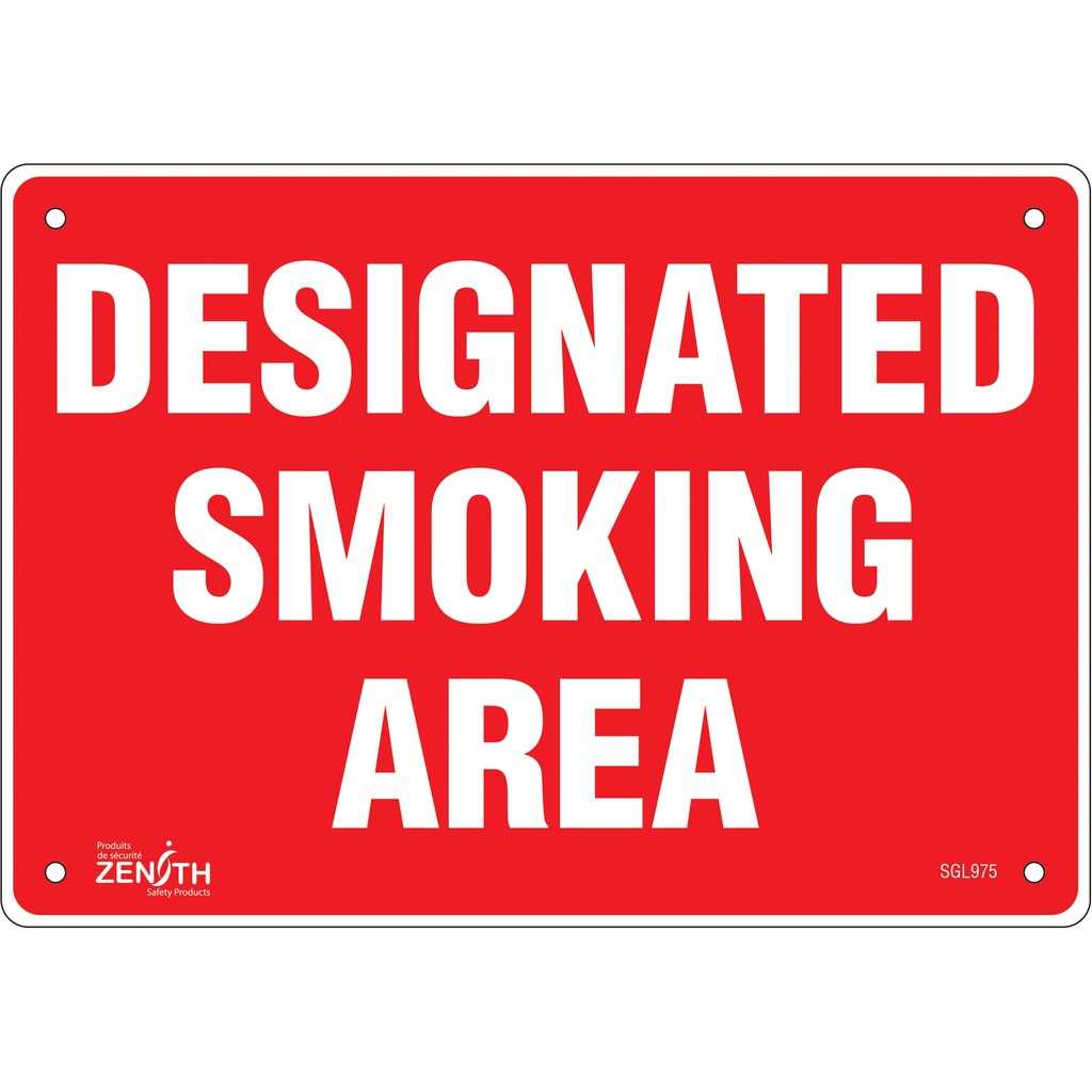 Enseigne «Designated Smoking Area» Aluminium 10" x 7"