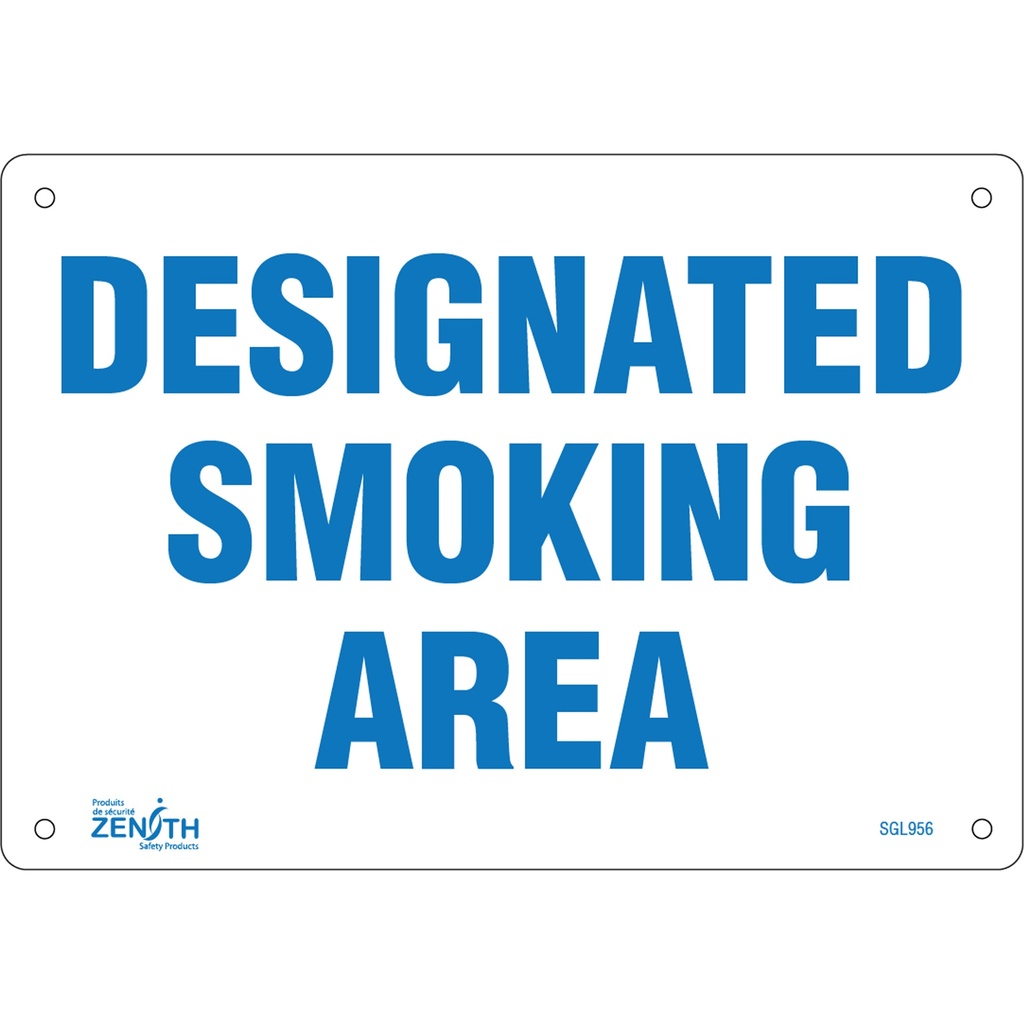 Enseigne «Designated Smoking Area» Plastique 10" x 7"