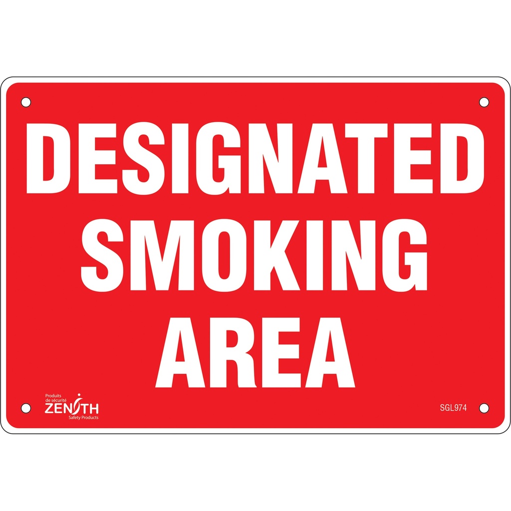 Enseigne «Designated Smoking Area» Plastique 10" x 7"