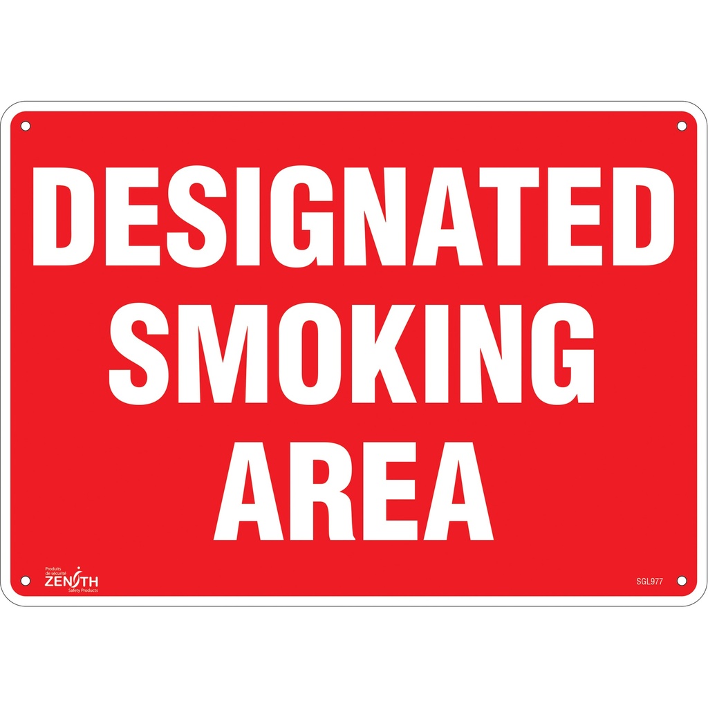 Enseigne «Designated Smoking Area» Plastique 14" x 10"