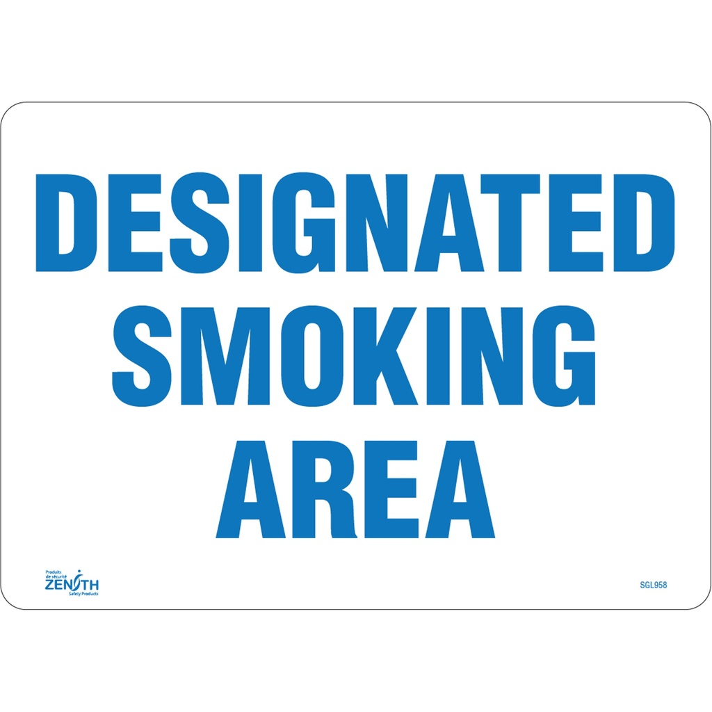 Enseigne «Designated Smoking Area» Vinyle 14" x 10"