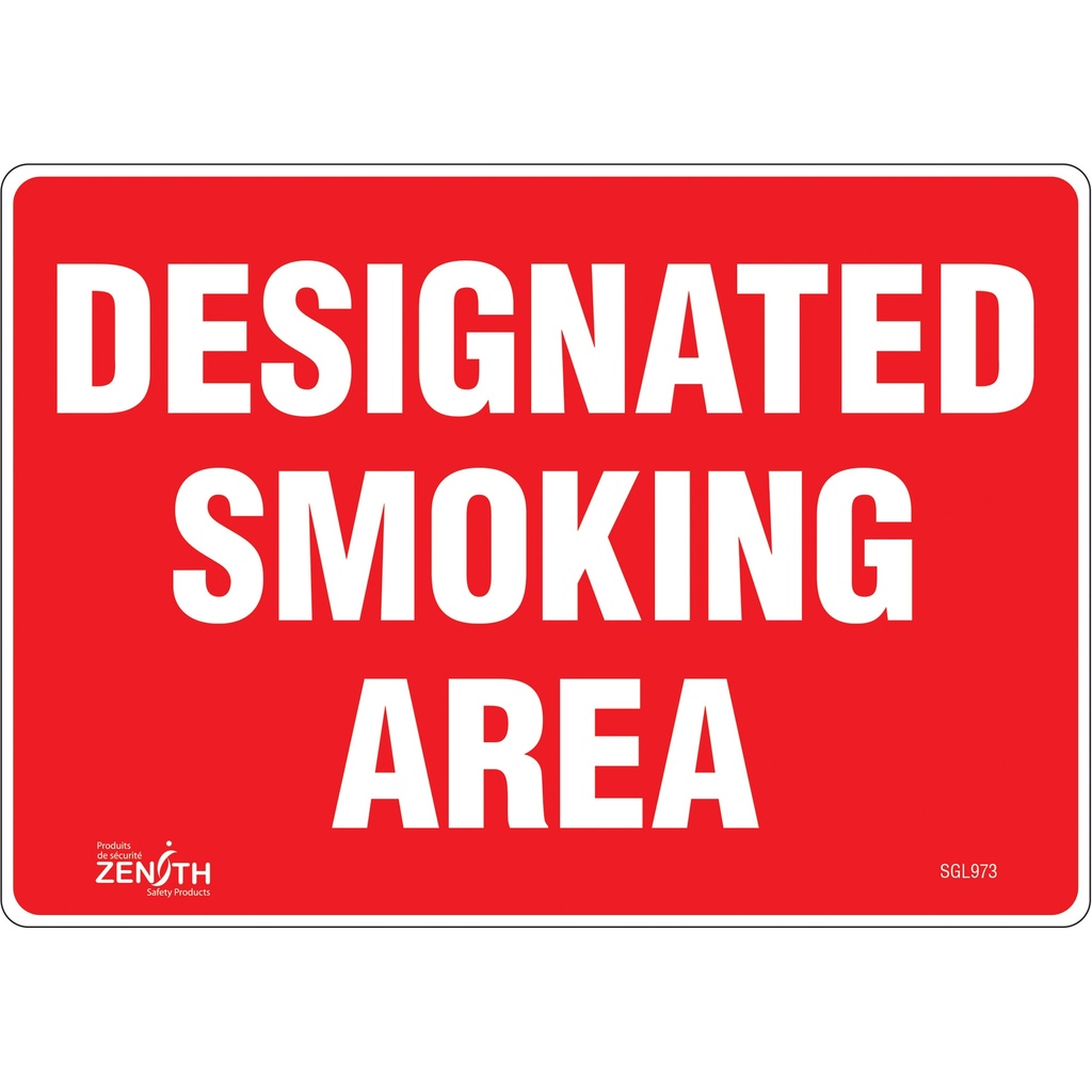 Enseigne «Designated Smoking Area» Vinyle 10" x 7"