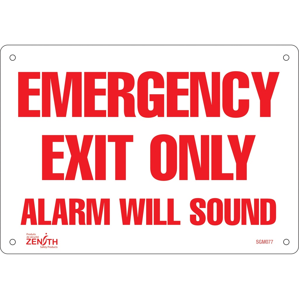 [ZEN-SGM077] Enseigne «Emergency Exit Only» Plastique 10" x 7"