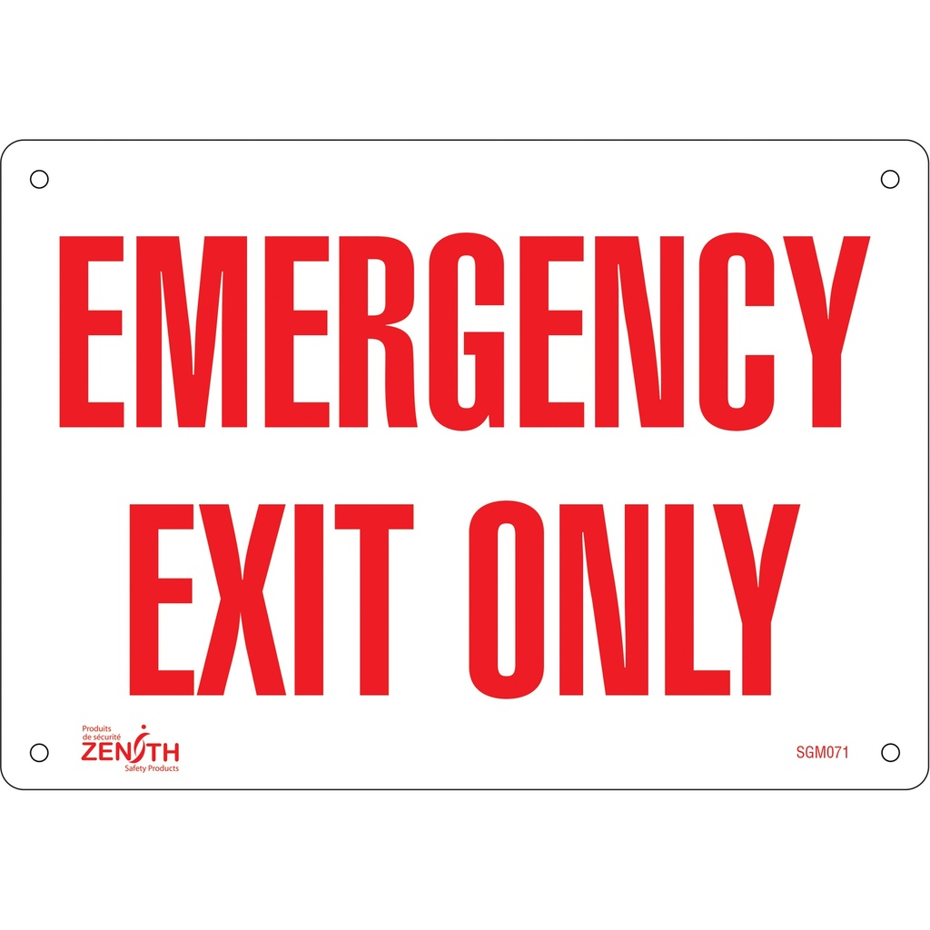 [ZEN-SGM071] Enseigne «Emergency Exit» Plastique 10" x 7"