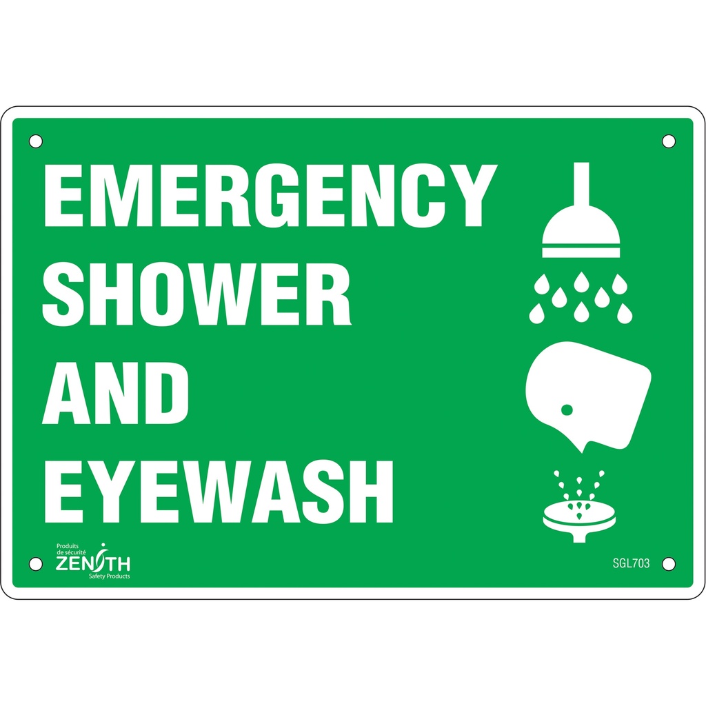 [ZEN-SGL703] Enseigne «Emergency Shower And Eyewash» Aluminium 10" x 7"