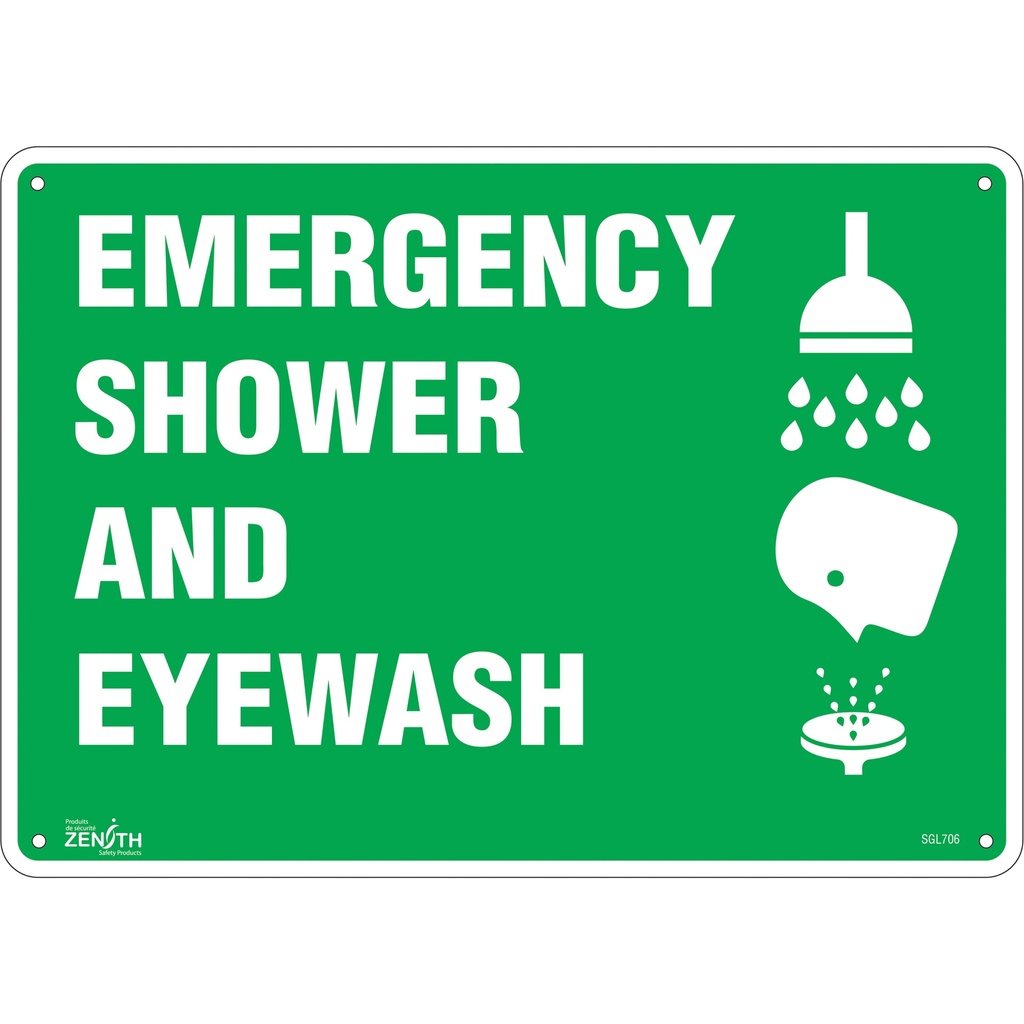 [ZEN-SGL706] Enseigne «Emergency Shower And Eyewash» Aluminium 14" x 10"