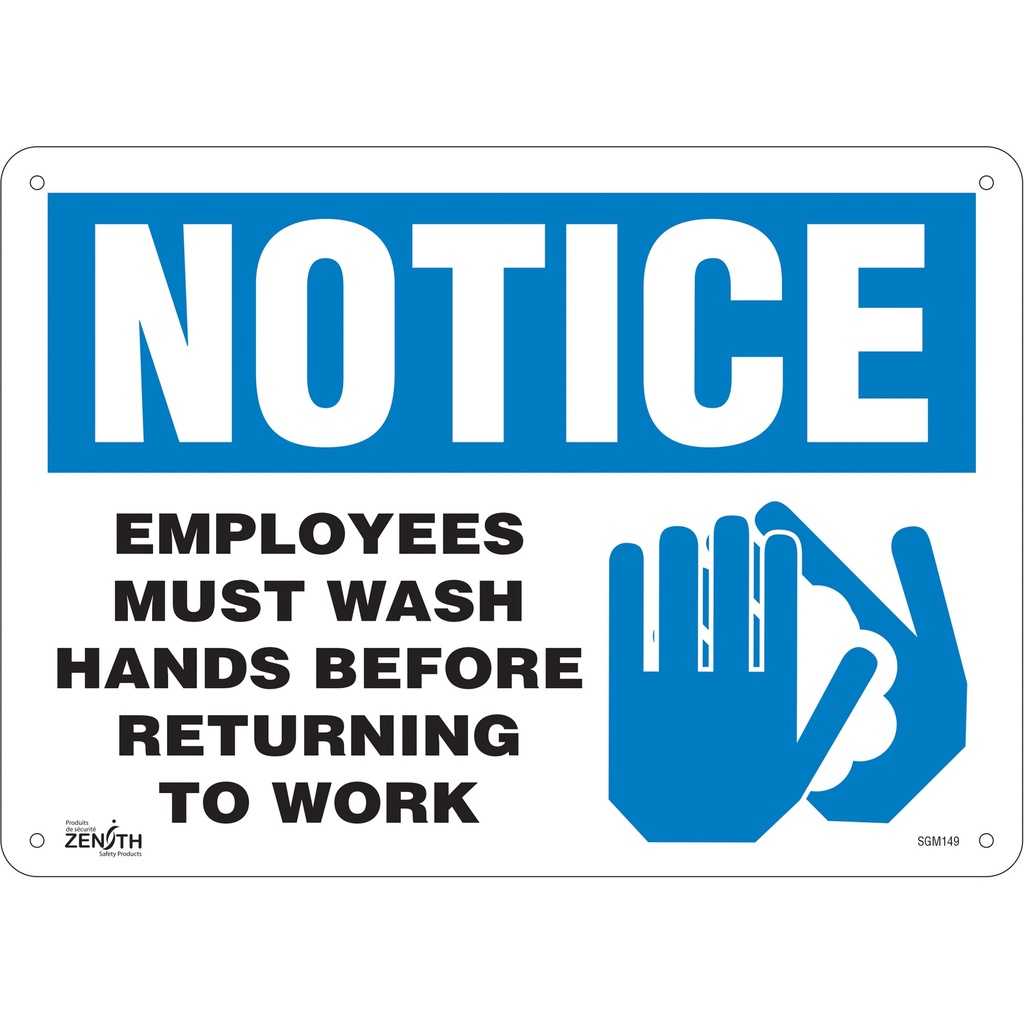Enseigne «Employees Must Wash Hands» Plastique 14" x 10"