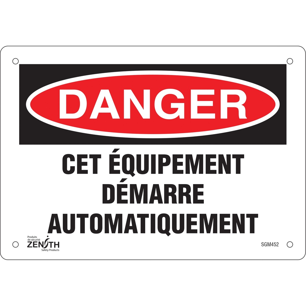 Enseigne «Équipement Démarre Automatiquement» Plastique 10" x 7"