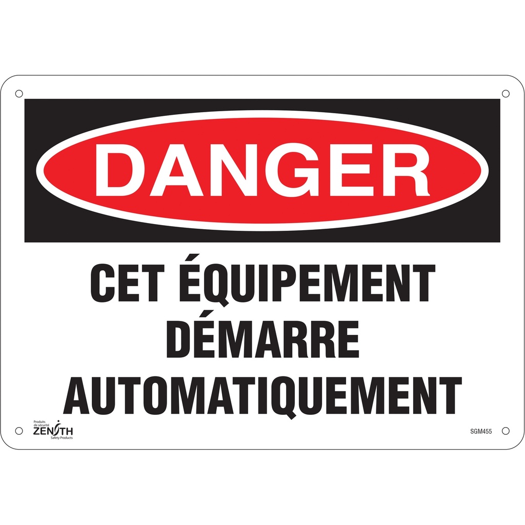 [ZEN-SGM455] Enseigne «Équipement Démarre Automatiquement» Plastique 14" x 10"