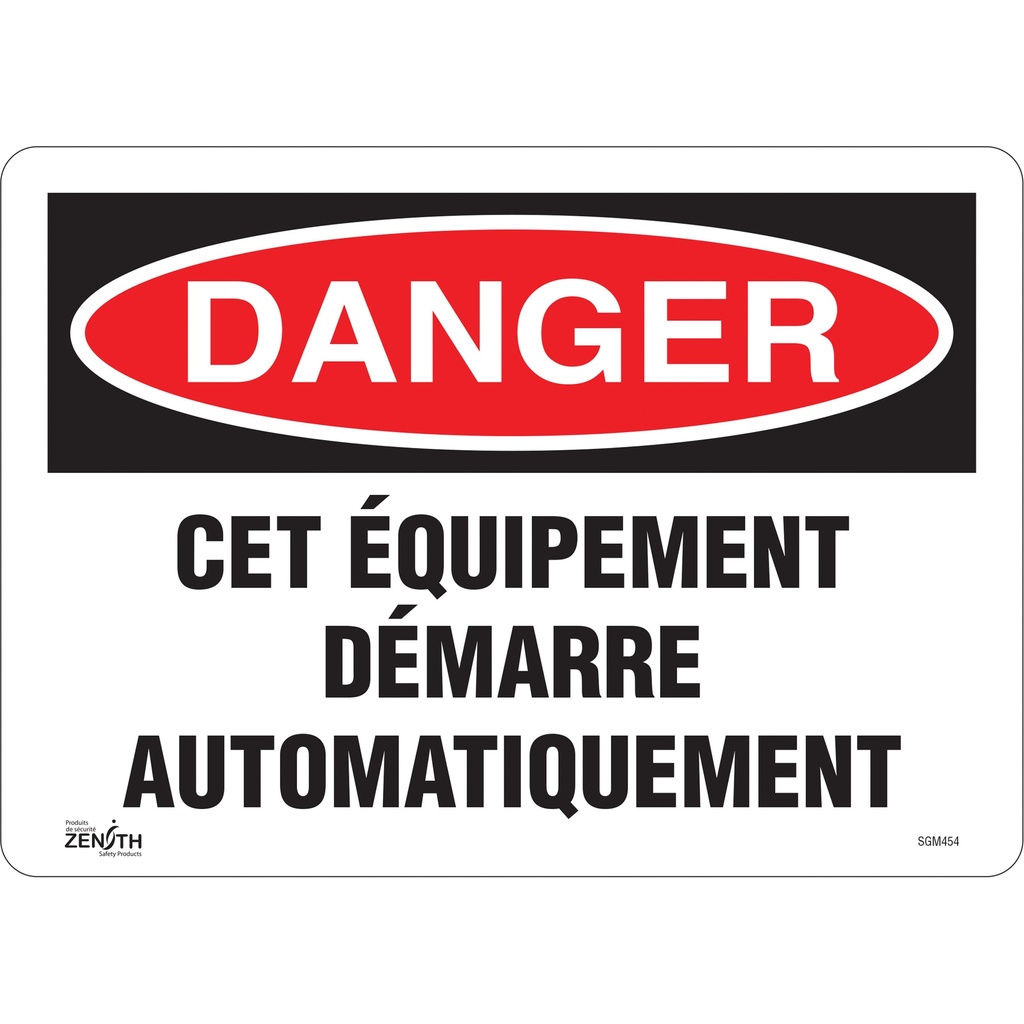 Enseigne «Équipement Démarre Automatiquement» Vinyle 14" x 10"