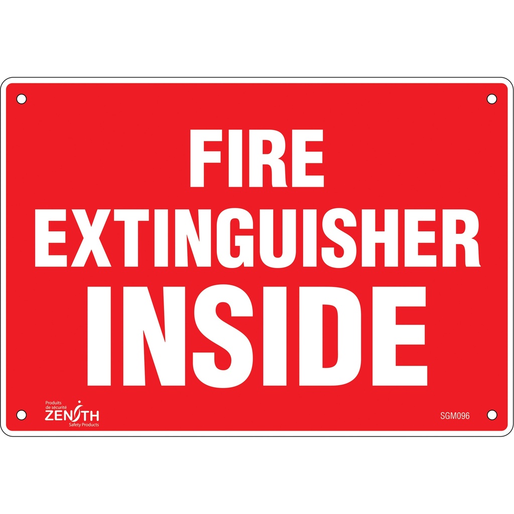 Enseigne «Fire Extinguisher Inside» Aluminium 10" x 7"
