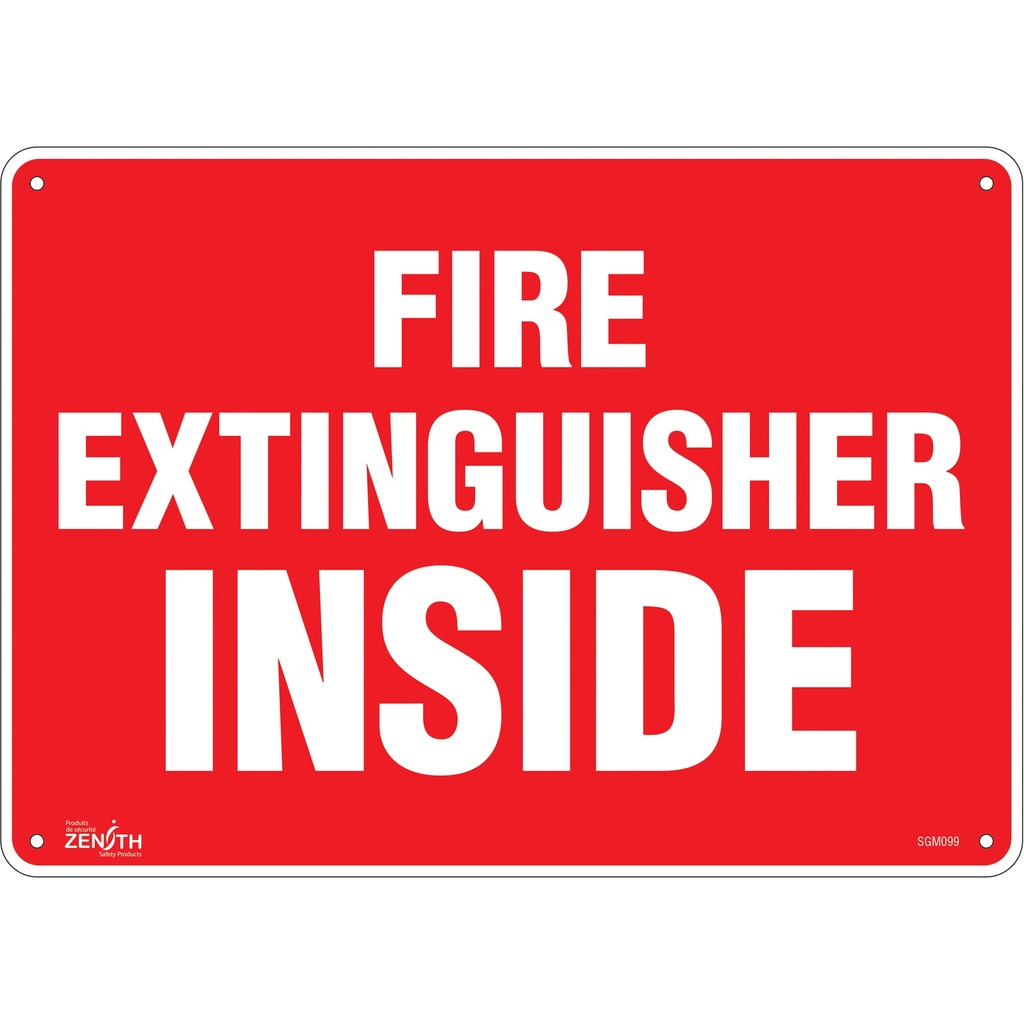 [ZEN-SGM099] Enseigne «Fire Extinguisher Inside» Aluminium 14" x 10"