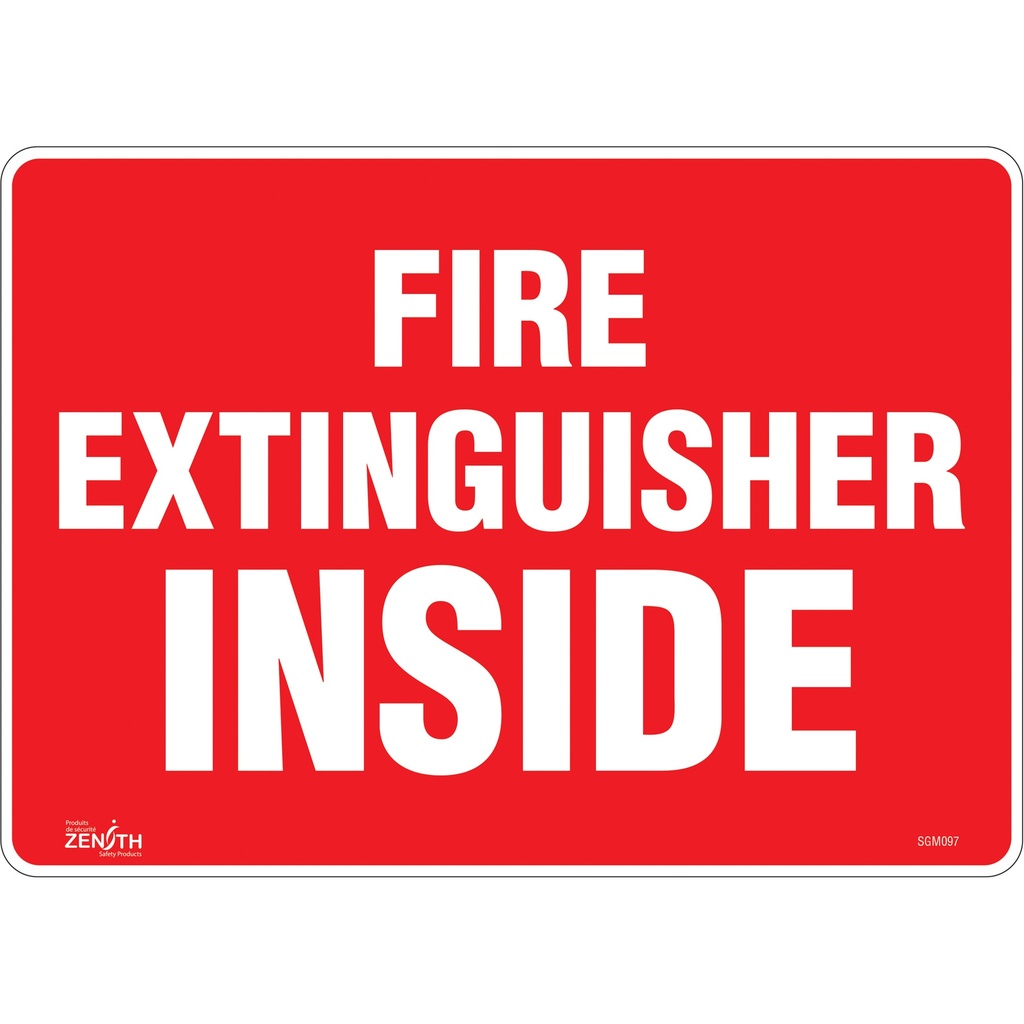 Enseigne «Fire Extinguisher Inside» Vinyle 14" x 10"