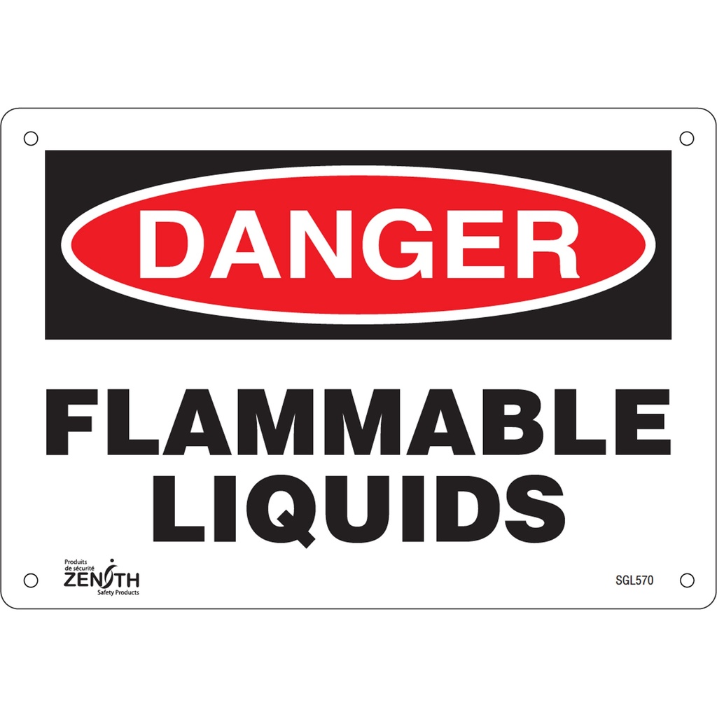 [ZEN-SGL570] Enseigne «Flammable Liquids» Plastique 10" x 7"