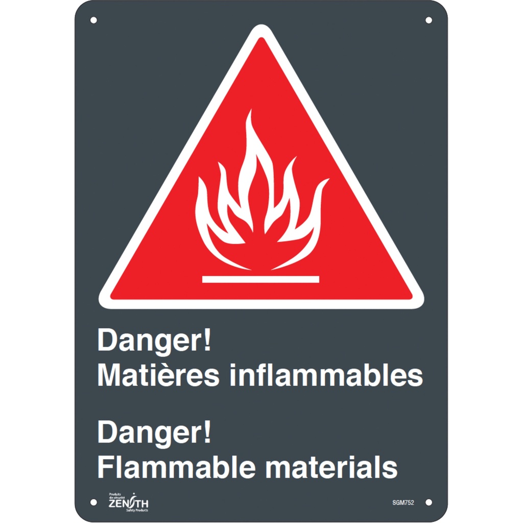 Enseigne «Flammable Materials/Matières Inflammable» Plastique 10" x 14"