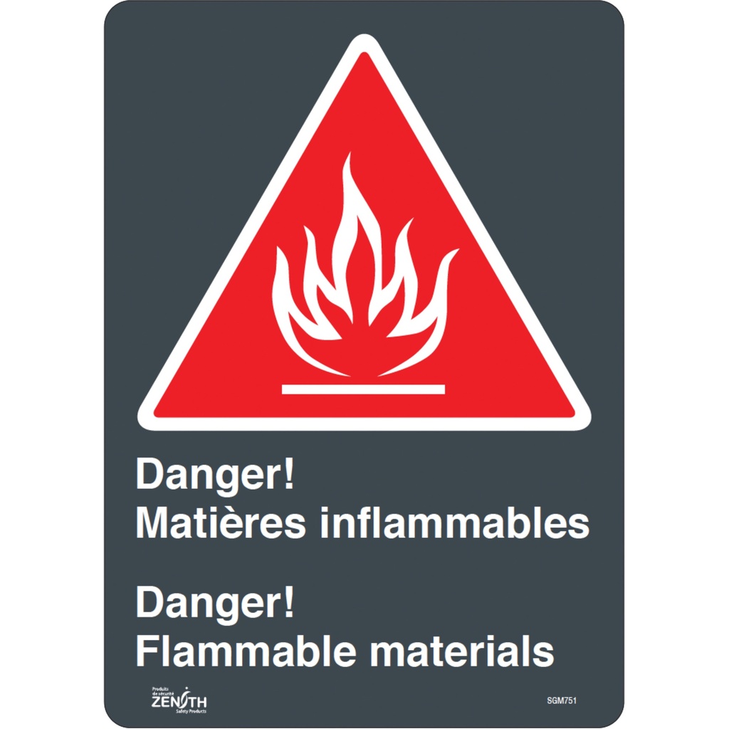 Enseigne «Flammable Materials/Matières Inflammables» Vinyle 10" x 14"